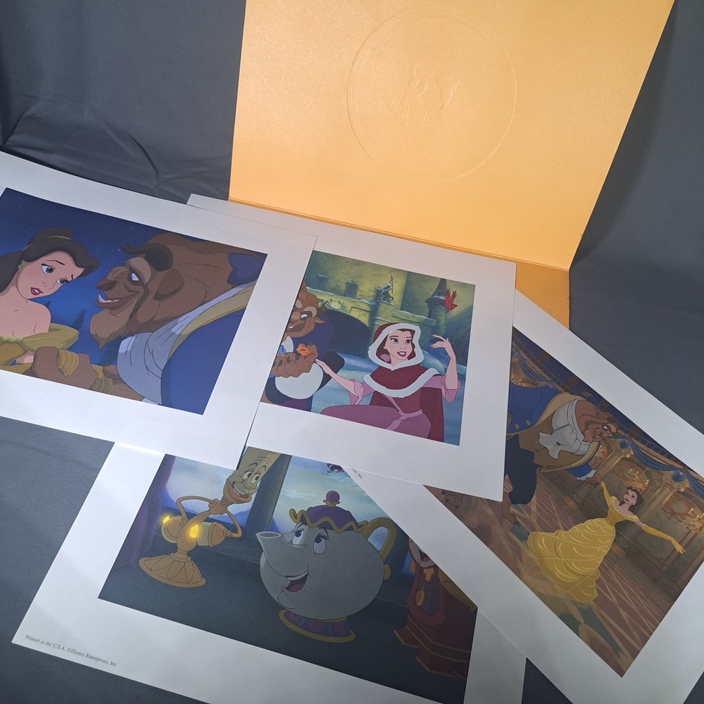 VTG 2002 Disney Store Beauty and the Beast Lithograph Portfolio Set 4 Art Prints